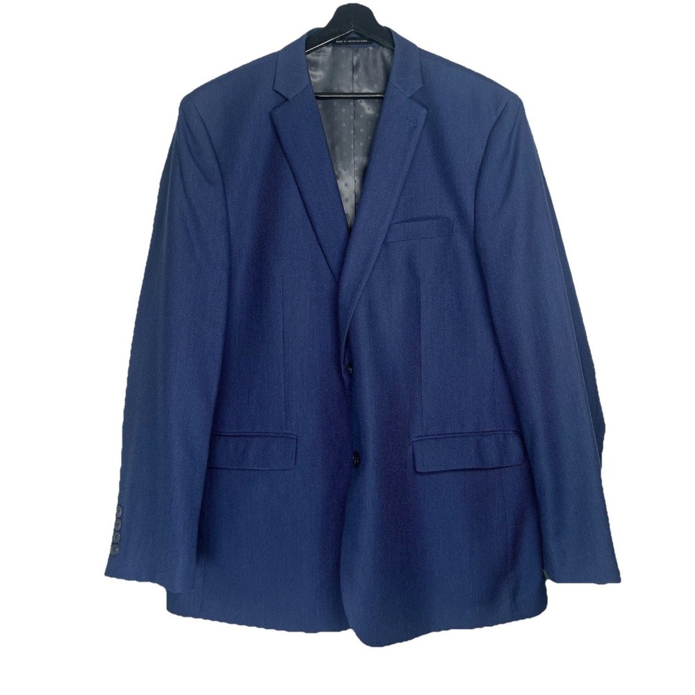 Perry Ellis Portfolio Mens 46L Slim Fit Navy Blue Micro Textured Blazer Jacket